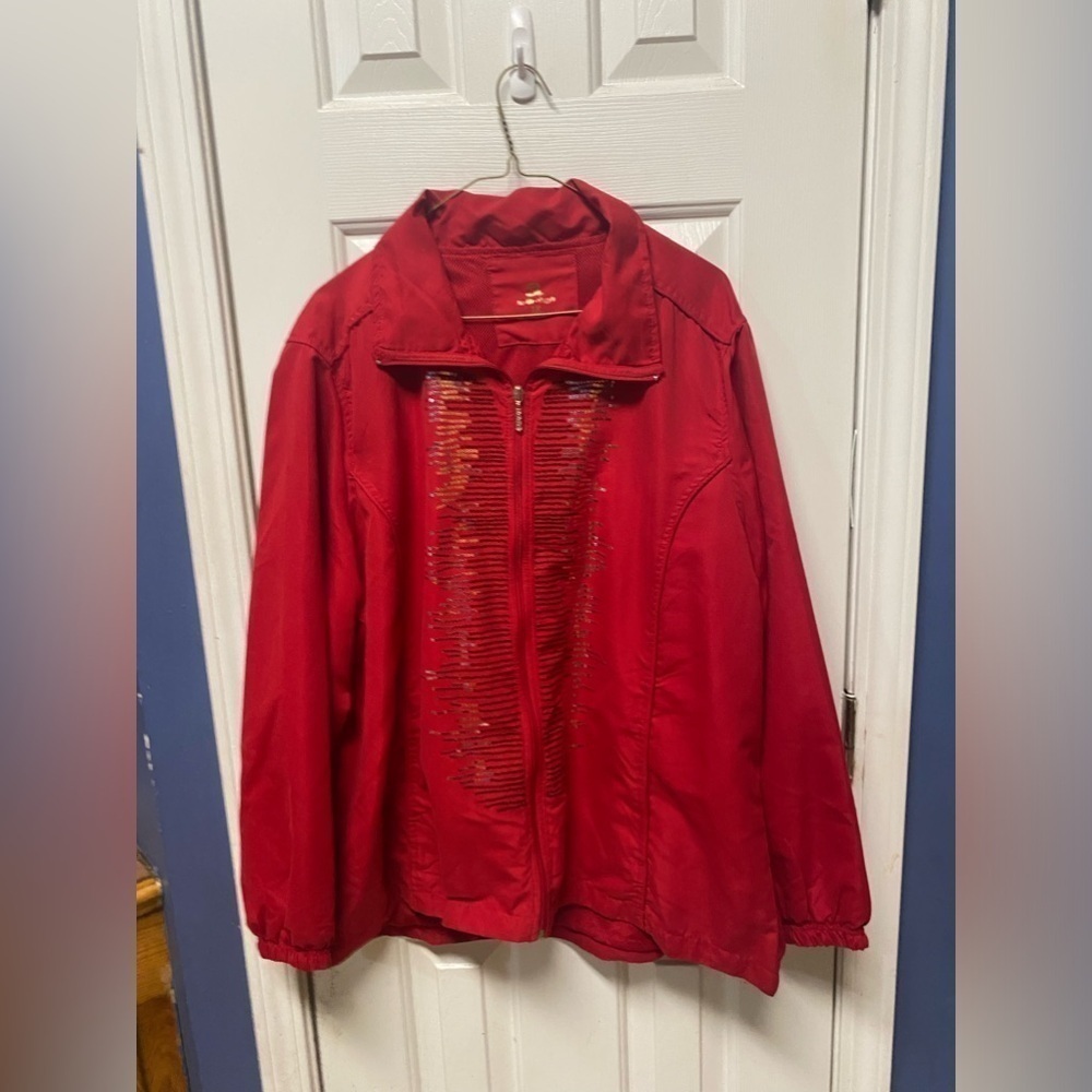 Ac-tiv-ology Activewear Jacket Sequin Details Side Pockets Size 1X Zipper